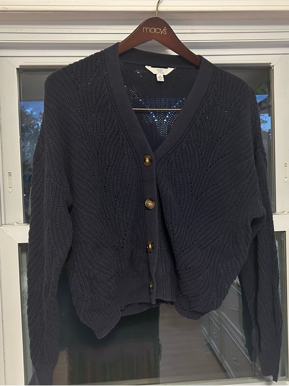 Women's Navy Classic Button-Front Knit Cardigan Sweater Size Medium